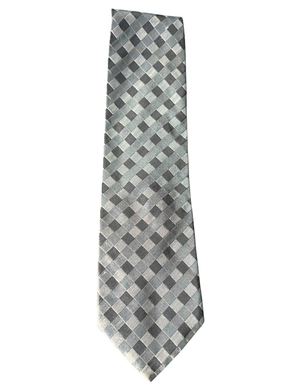 Donna Karan Silk Tie Gray Checkered Woven Pattern Luxury Mens Necktie